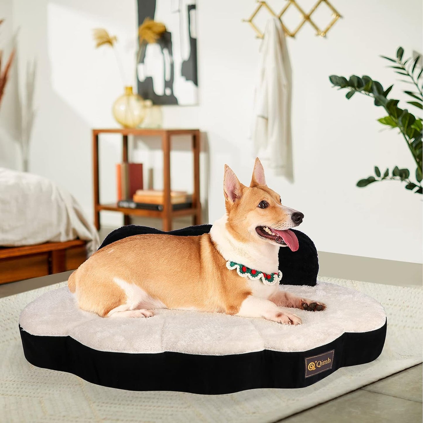 Gel Foam Plush Dog Bed for Dogs and Cats, Dog Sofas Mat with Removable Washable Cover, Black High Bolster Pet Chairs Pad